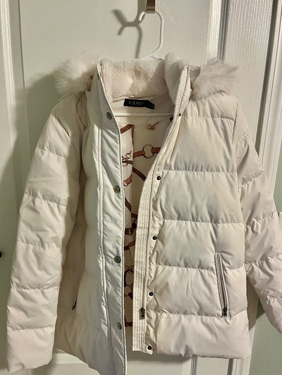 Lauren Ralph Lauren Jackets & Blazers - Lauren Ralph Lauren Cream Down Puffer Coat W/ Detachable Fur Hood Women’s Large